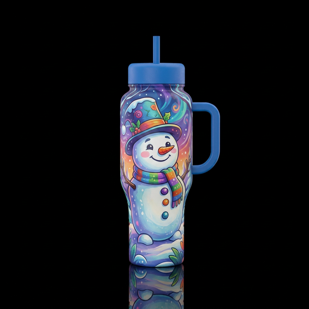 Fluffy the snowman cartoon cute funny beautiul, vi... water bottle design