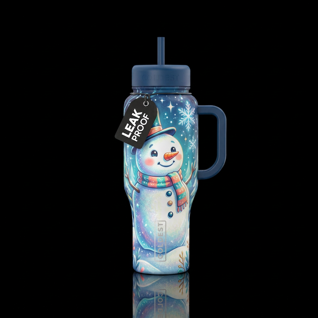 Fluffy the snowman cartoon cute funny beautiul, vi... water bottle design