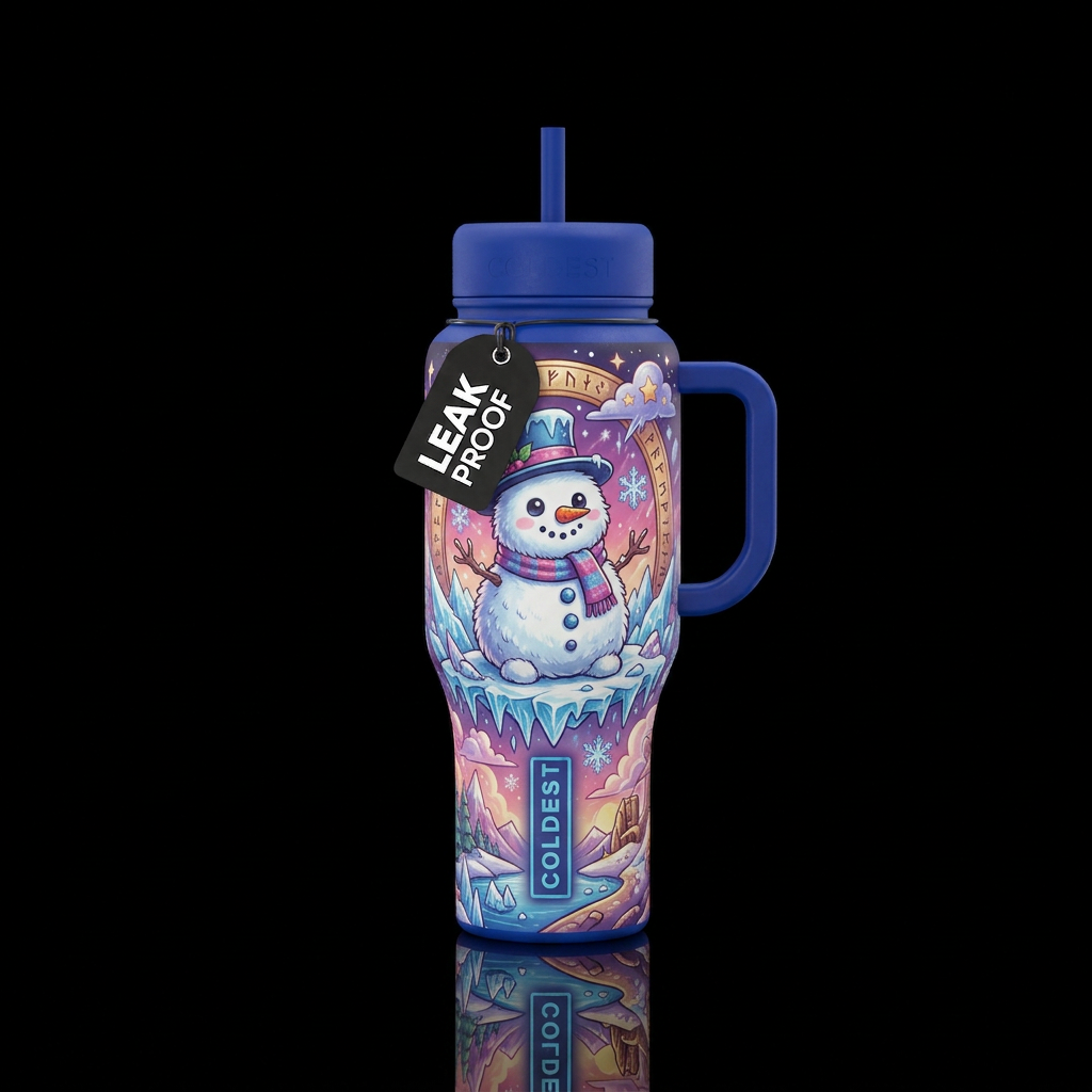 Fluffy the snowman cartoon cute funny beautiul, vi... water bottle design