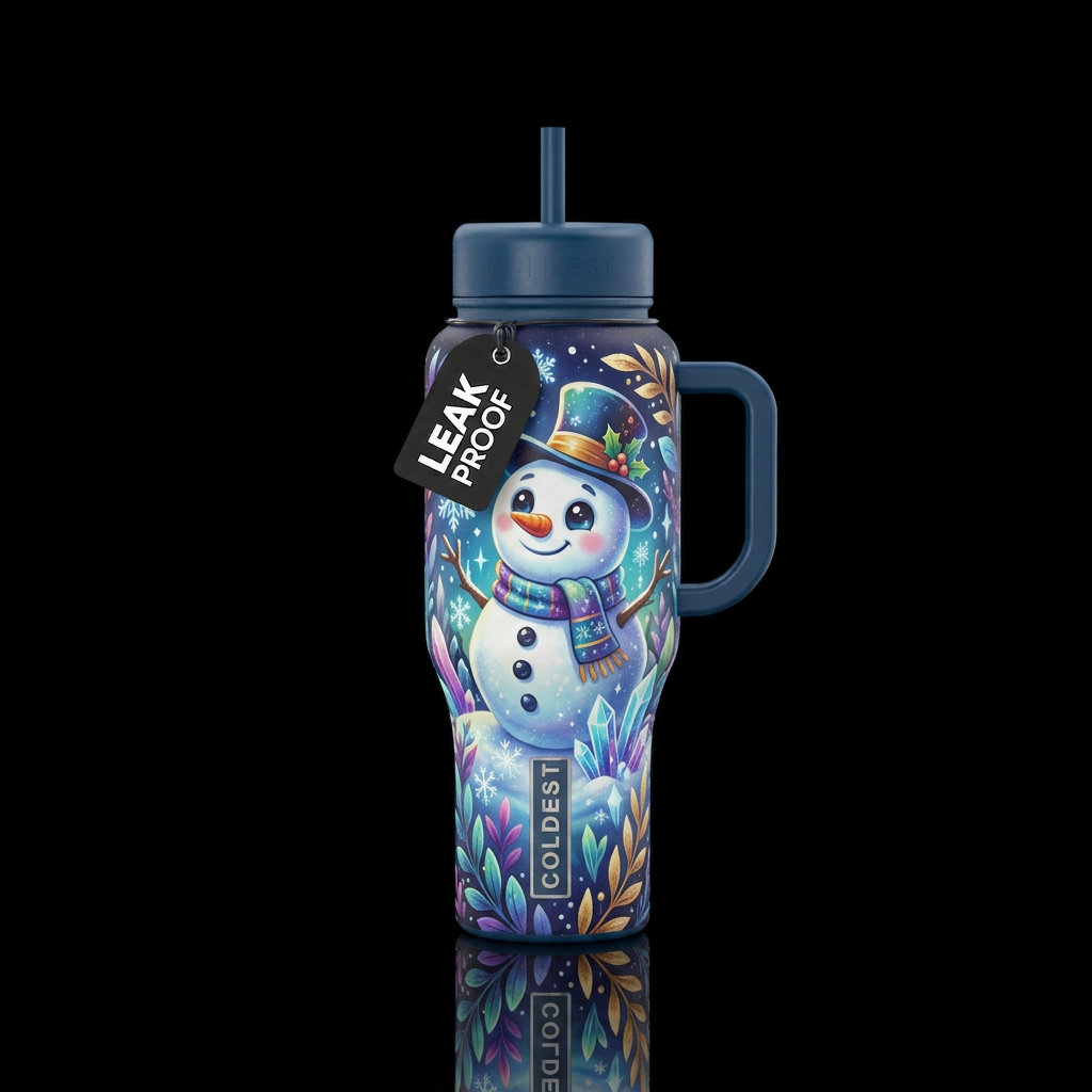 Fluffy the snowman cartoon cute funny beautiul, vi... water bottle design