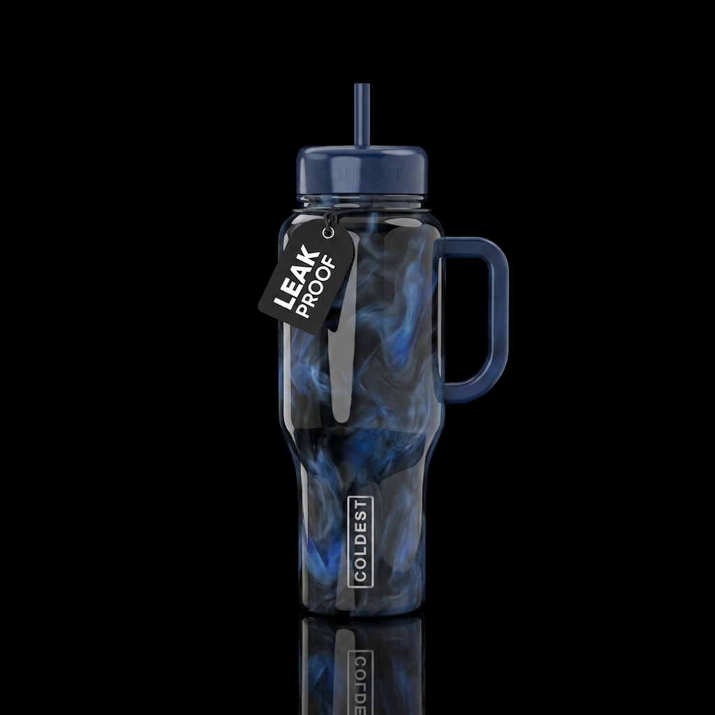 Smoky looking Sapphire opal with glossy black grou... water bottle design