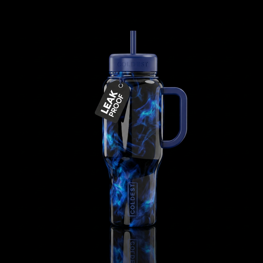 Smoky looking Sapphire opal with glossy black grou... water bottle design