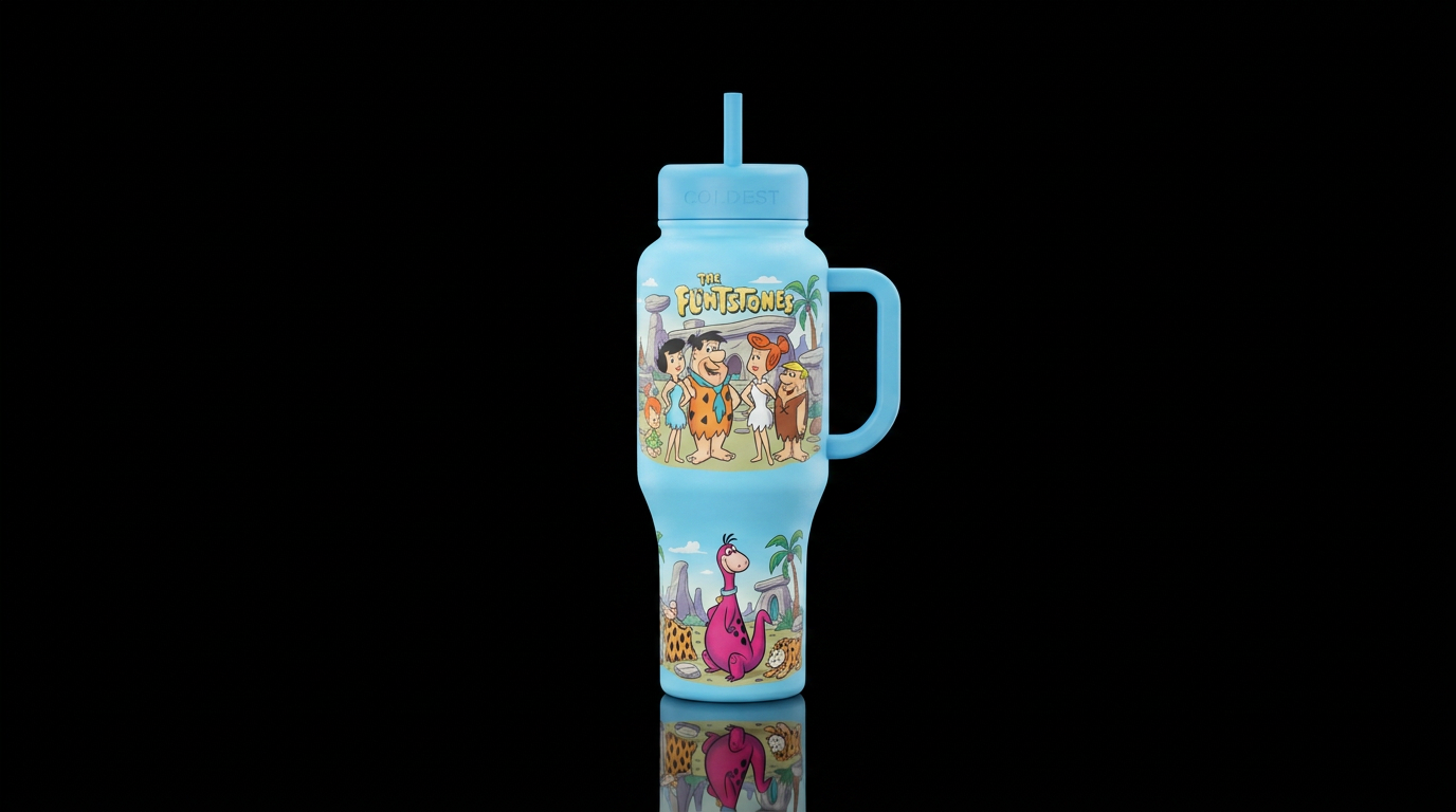The Flintstones inbued cartoon, funny, fantasy, be... water bottle design