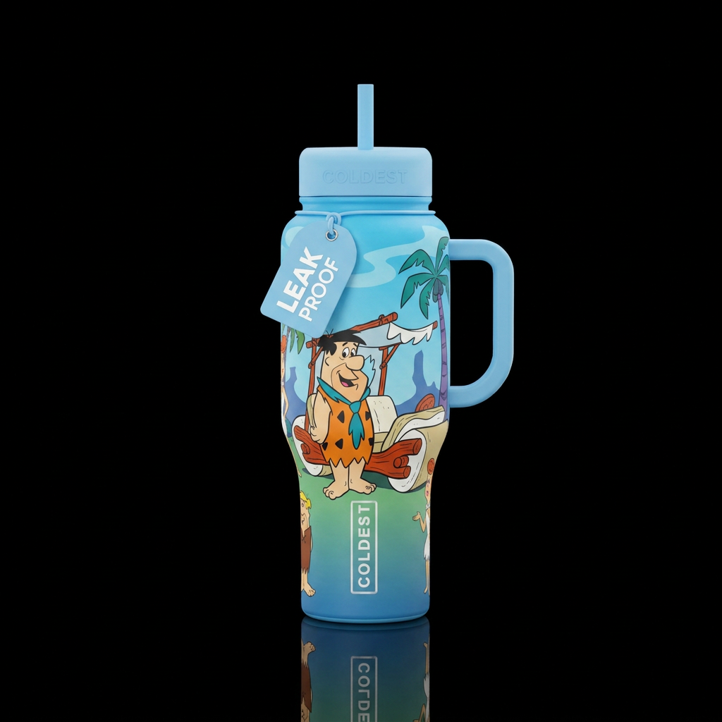 The Flintstones inbued cartoon, funny, fantasy, be... water bottle design