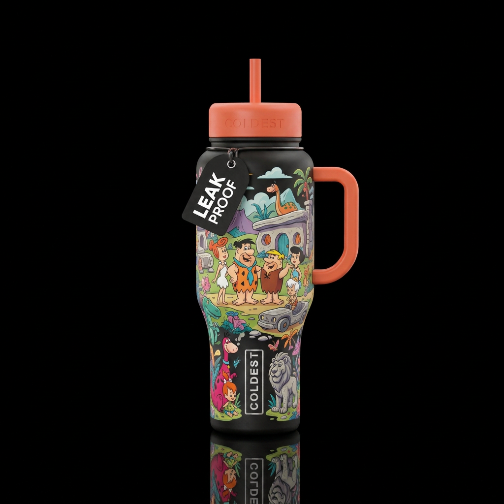 The Flintstones inbued cartoon, funny, fantasy, be... water bottle design