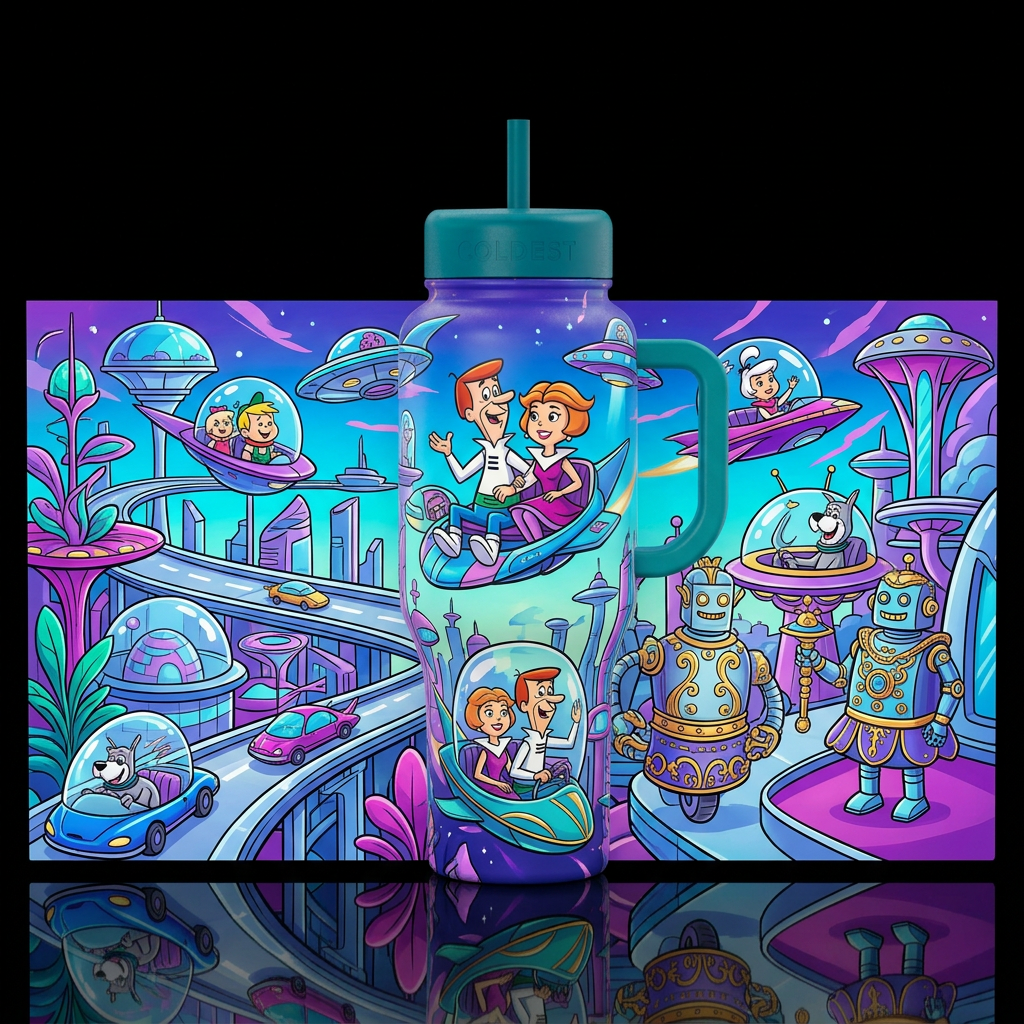 Meet the Jetson's inbued cartoon funny futuristic,... water bottle design