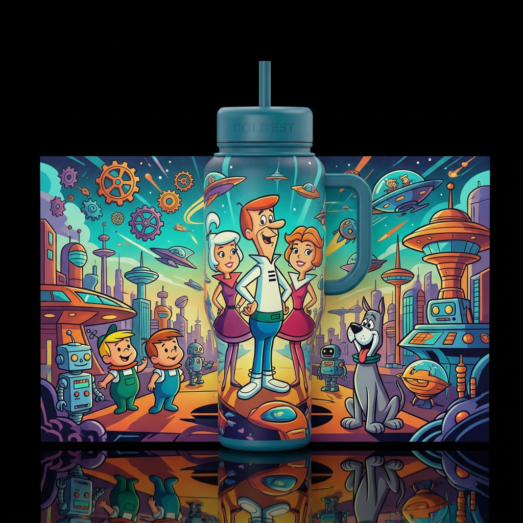 Meet the Jetson's inbued cartoon funny futuristic,... water bottle design
