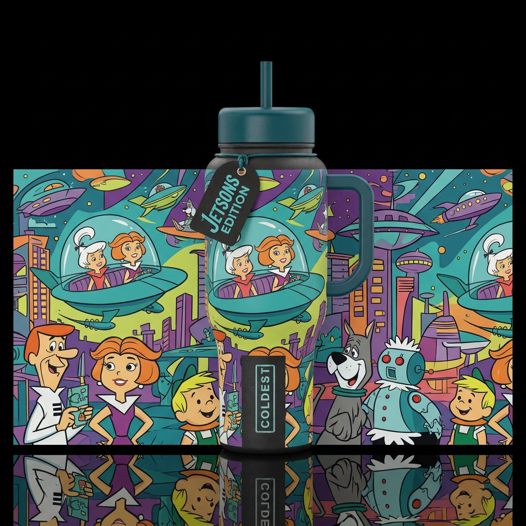 Meet the Jetson's inbued cartoon funny futuristic,... water bottle design