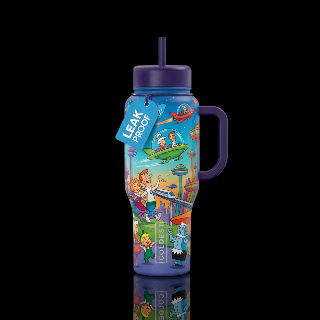 Meet the Jetson's inbued cartoon funny futuristic,... water bottle design