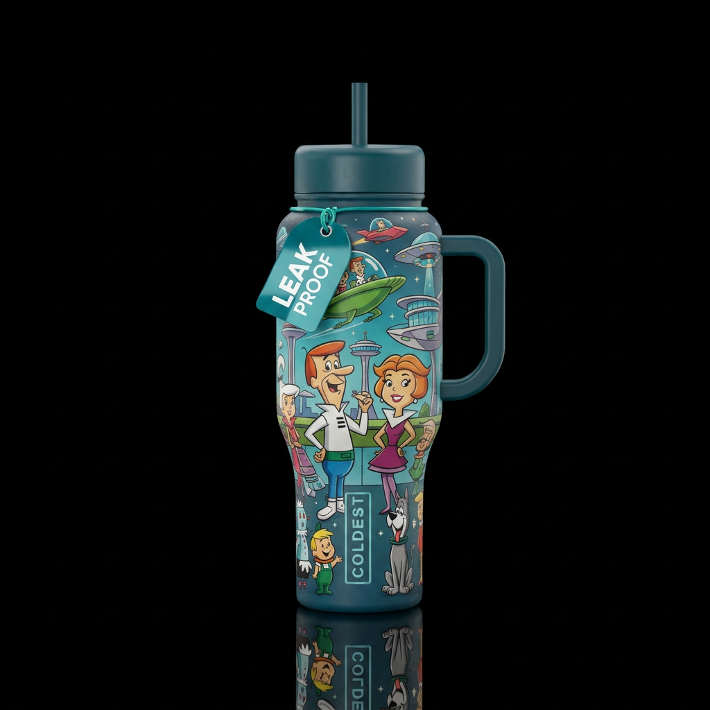 Meet the Jetson's inbued cartoon funny futuristic,... water bottle design