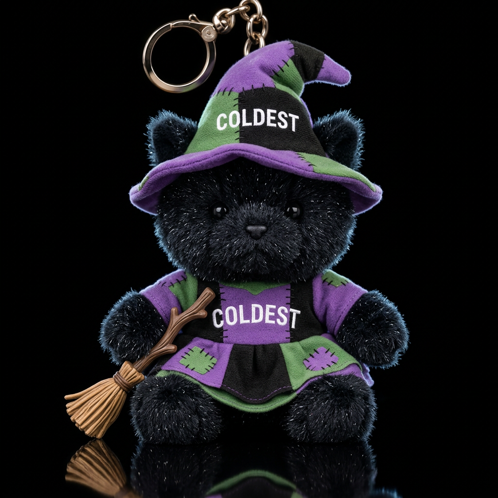 Stuffed sparkly black Witchy kitten wearing a witc... water bottle design