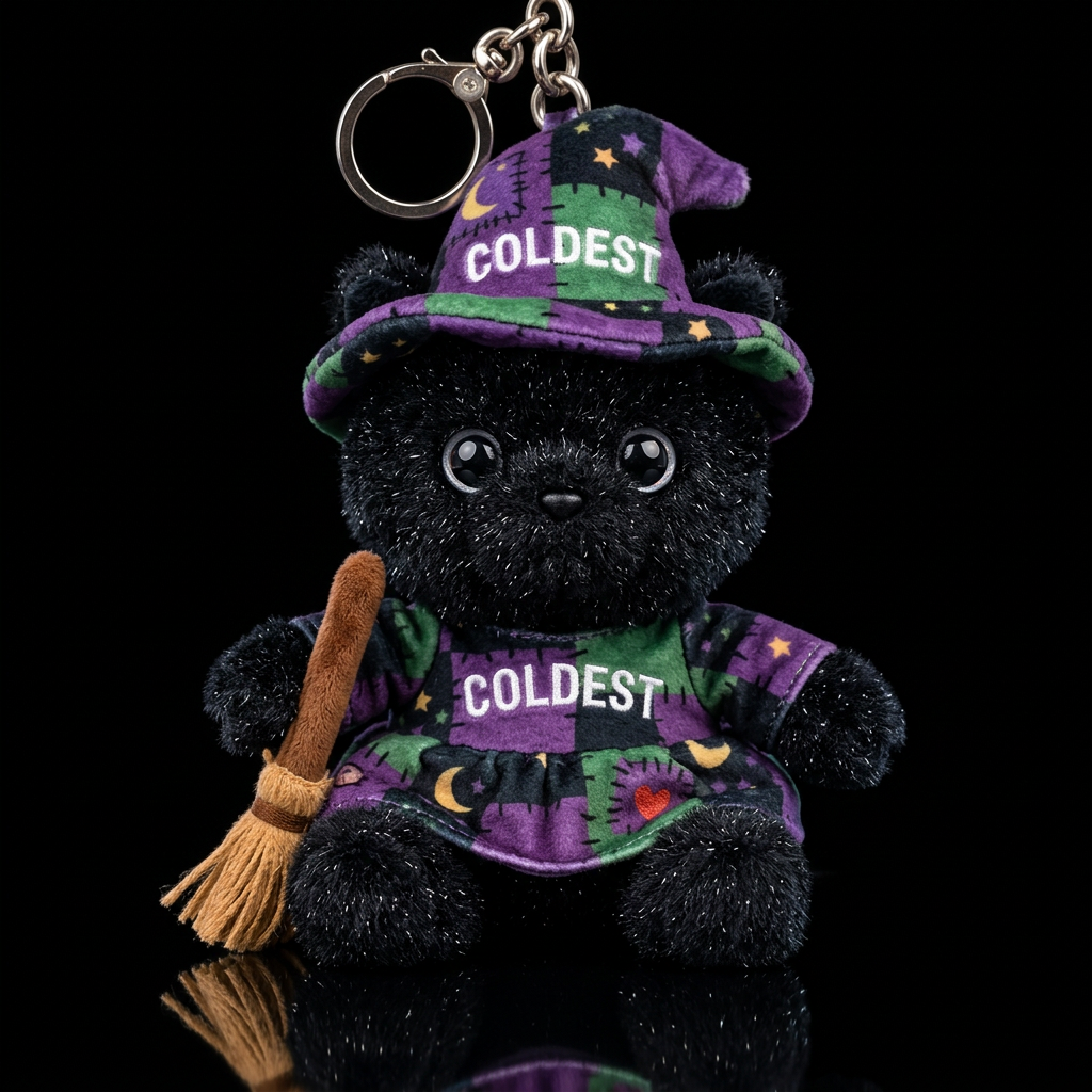 Stuffed sparkly black Witchy kitten wearing a witc... water bottle design