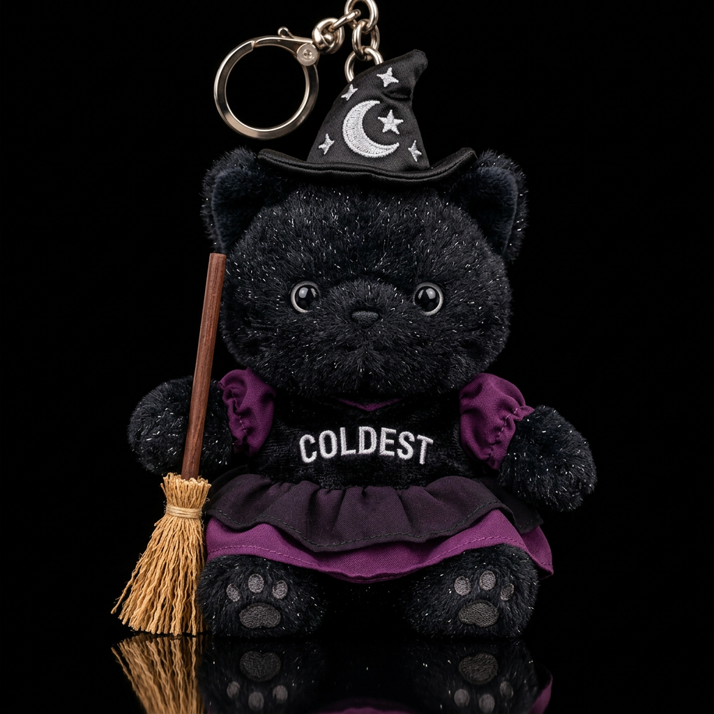 Stuffed sparkly black Witchy kitten wearing a witc... water bottle design