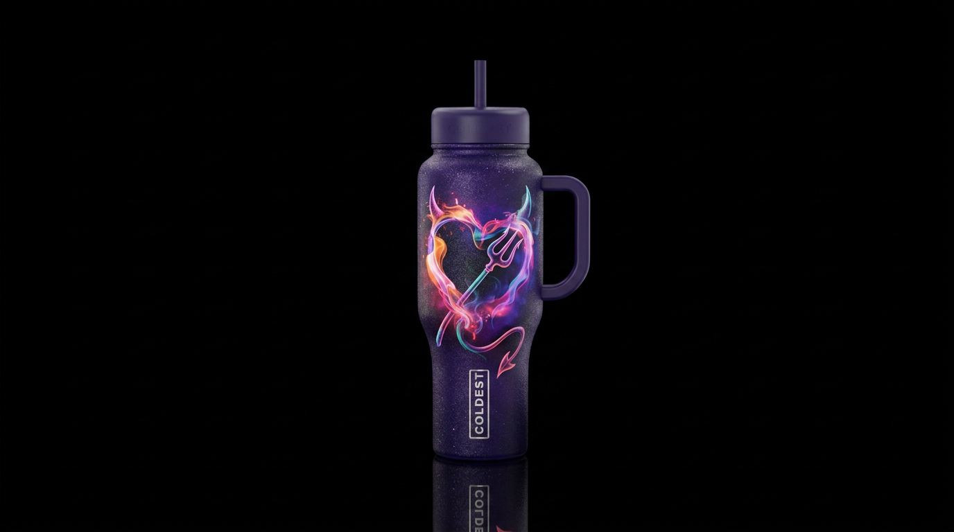 Dark sparkling midnight purple background with smo... water bottle design