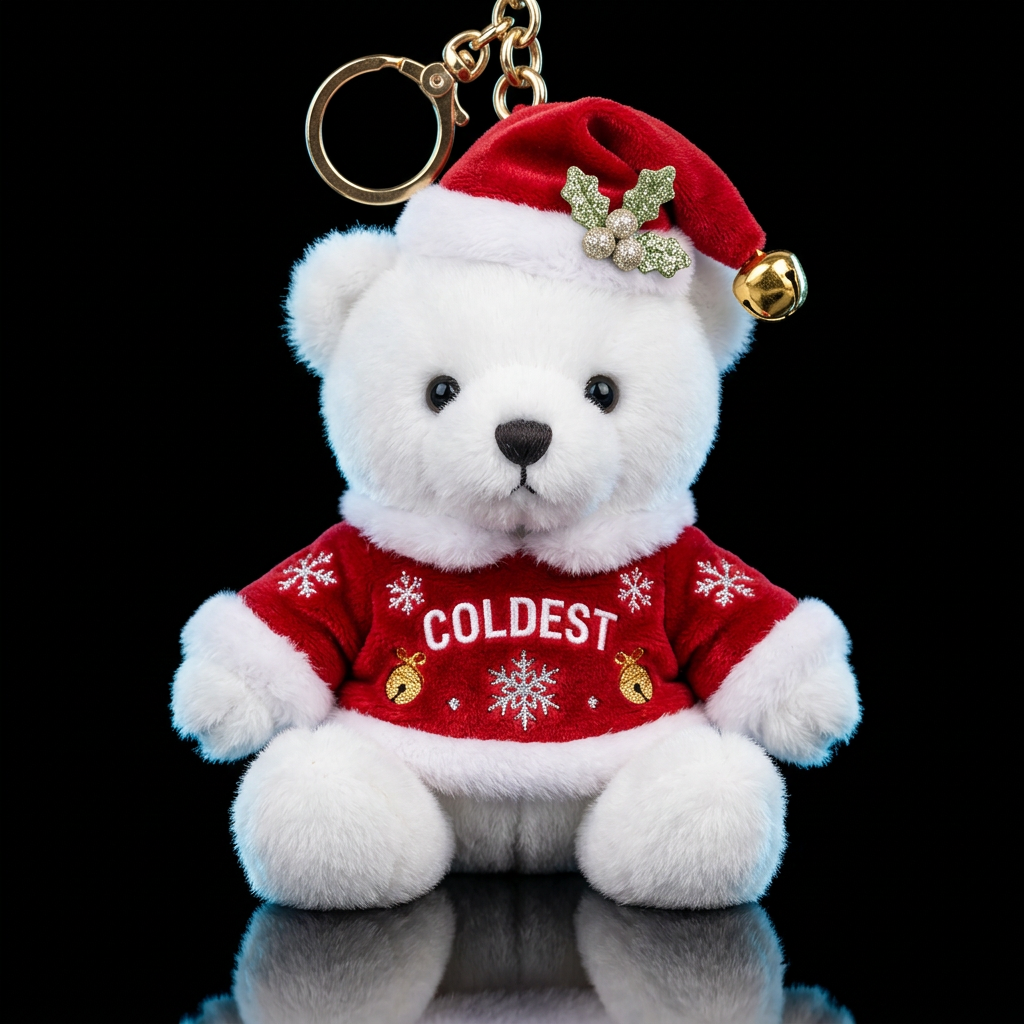 Stuffed Polar Bear wearing red Santa suit embroide... water bottle design