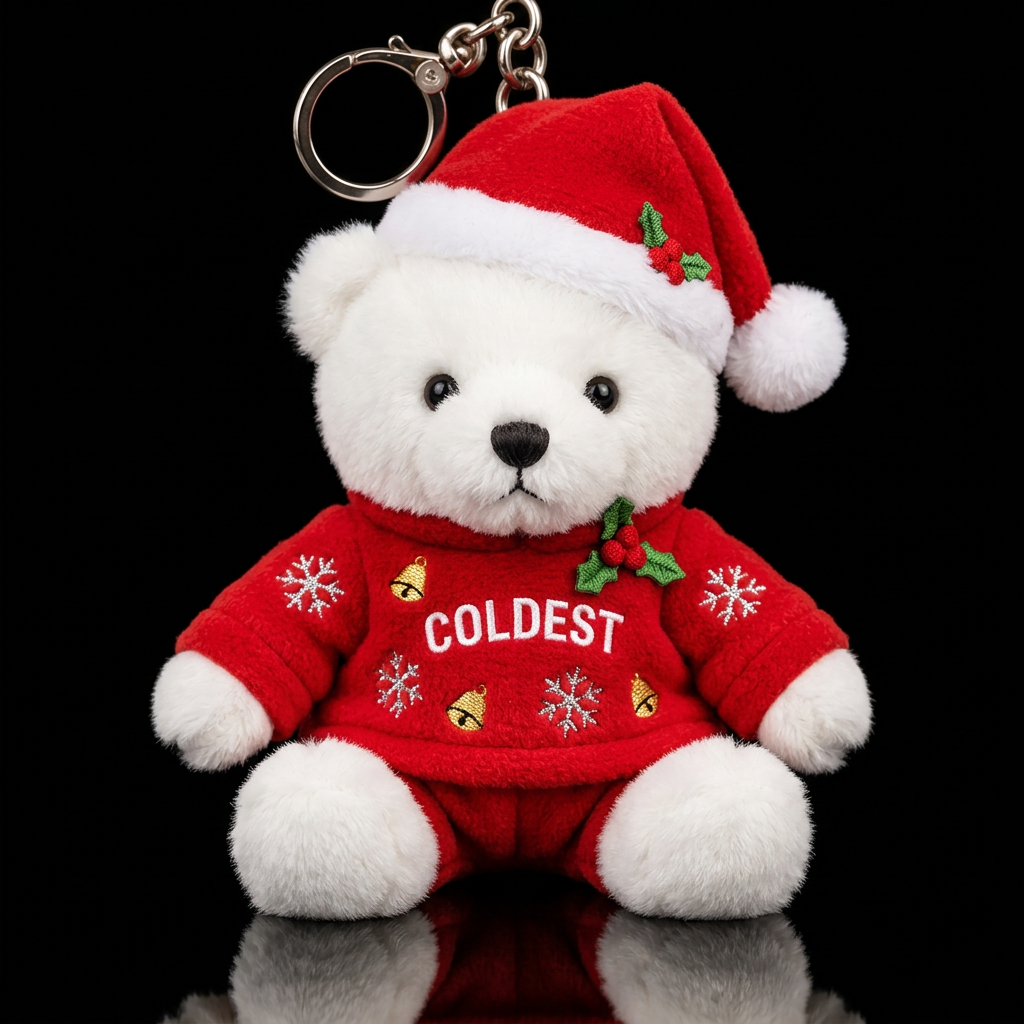 Stuffed Polar Bear wearing red Santa suit embroide... water bottle design