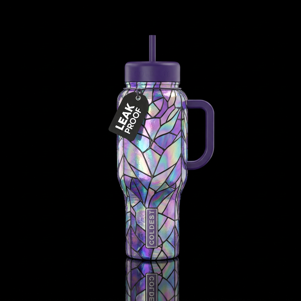 Fractured stained glass, vibrant, beautiul, modern... water bottle design