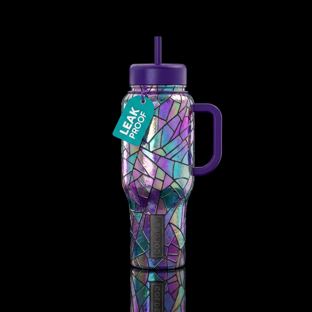 Fractured stained glass, vibrant, beautiul, modern... water bottle design