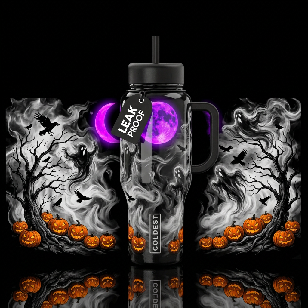 Glossy black and white smokey looking background w... water bottle design