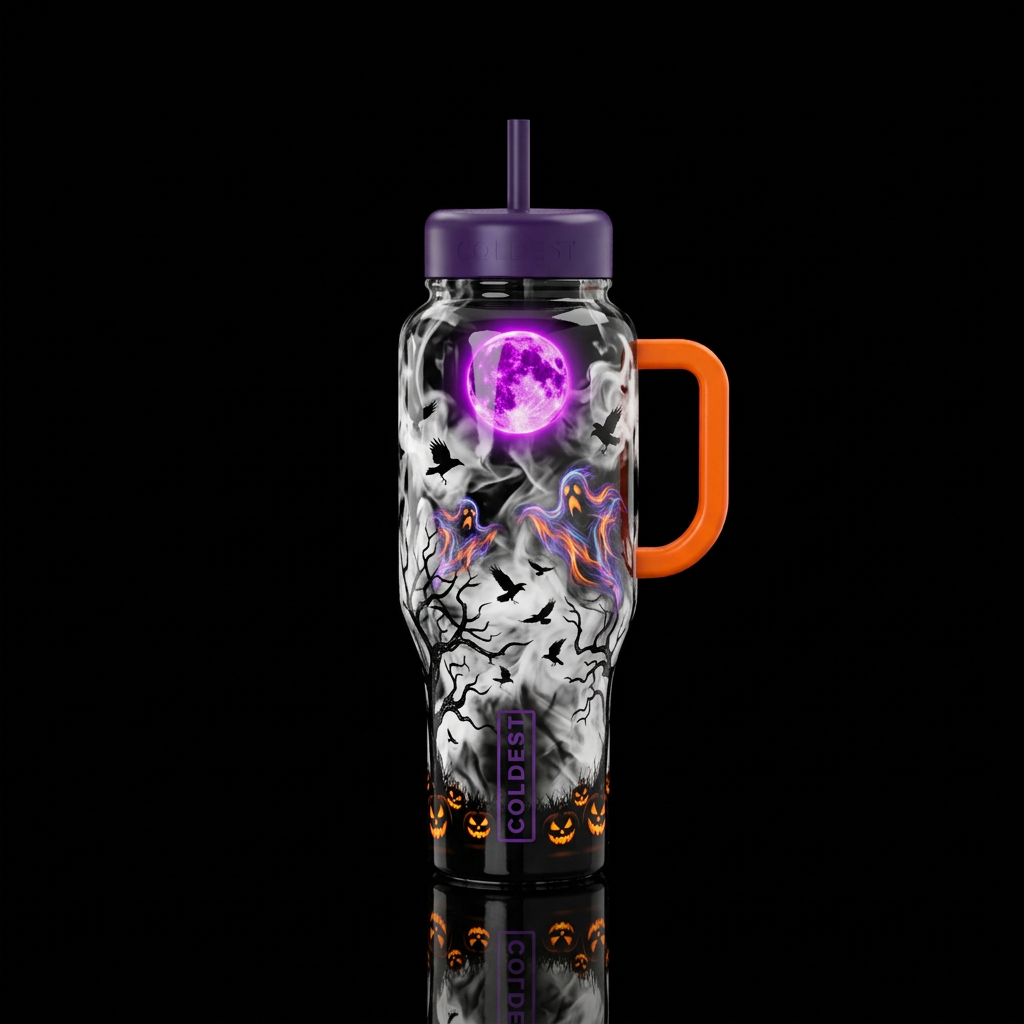 Glossy black and white smokey looking background w... water bottle design