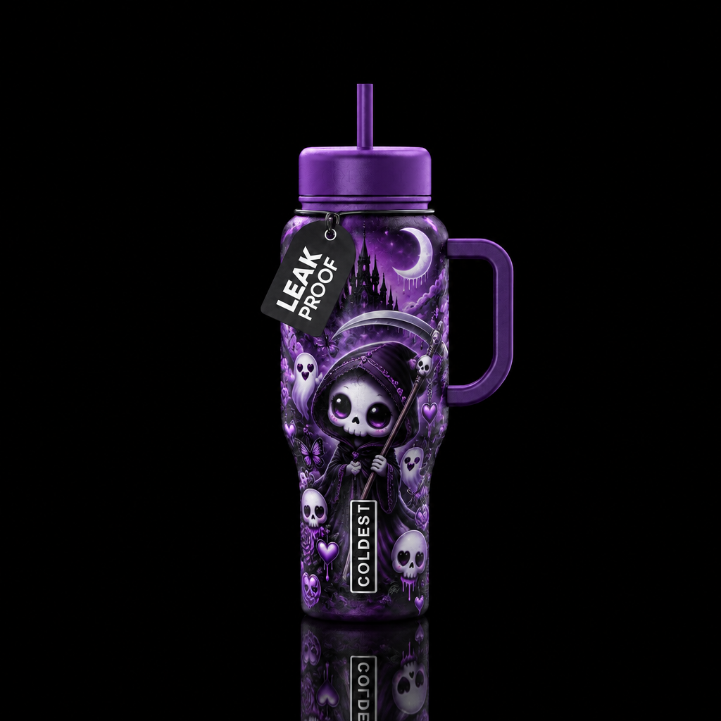 Creepy cute goth water bottle design