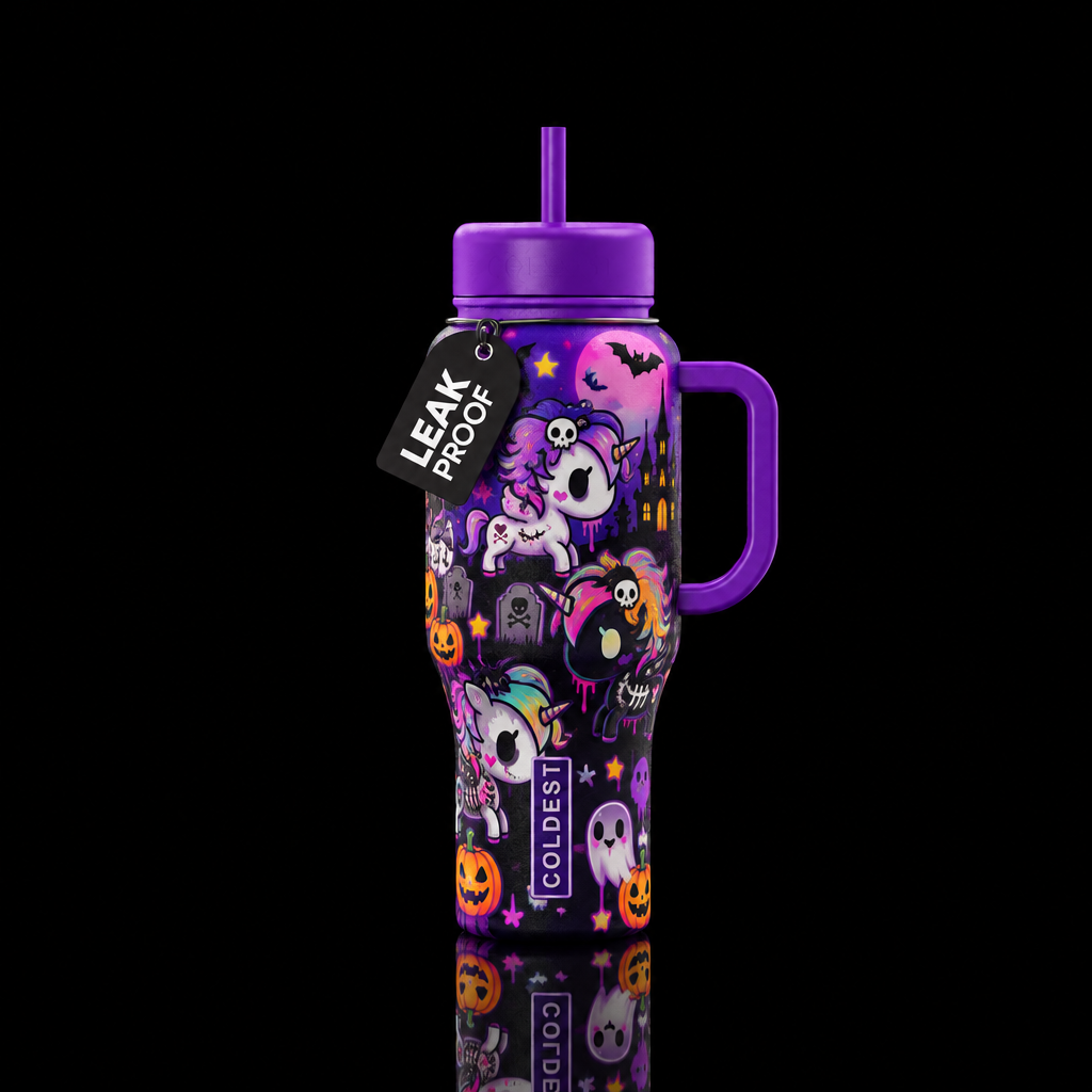 TokiDoki creepy Halloween unicorns funny, fantasy,... water bottle design