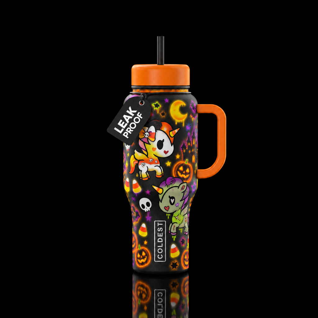 TokiDoki creepy Halloween candy corn unicorn and z... water bottle design