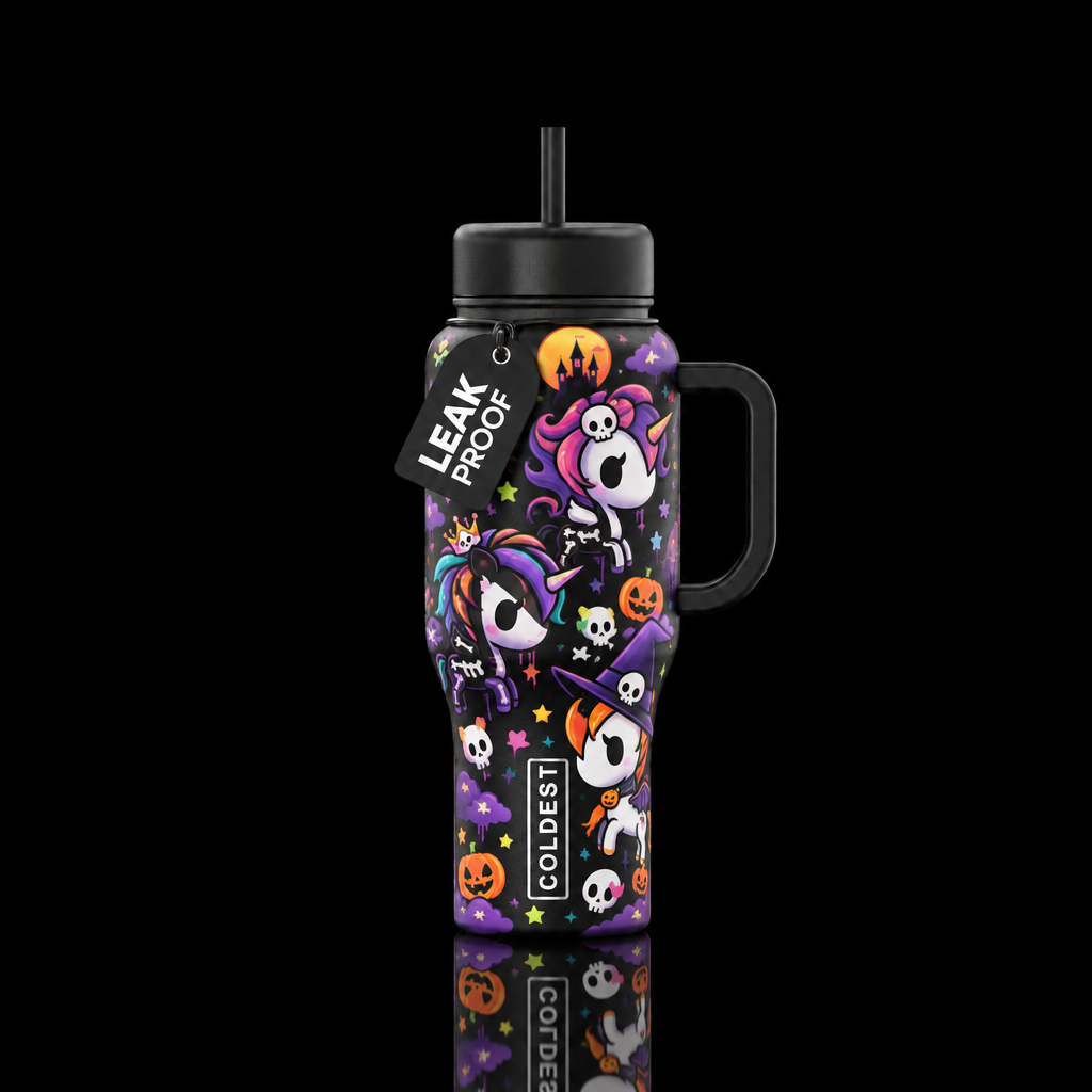 TokiDoki creepy Halloween unicorns funny, fantasy,... water bottle design