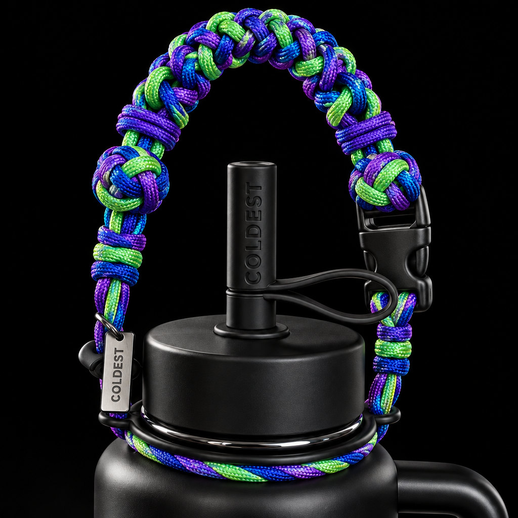 Bright Purple blue and green intermingled together water bottle design