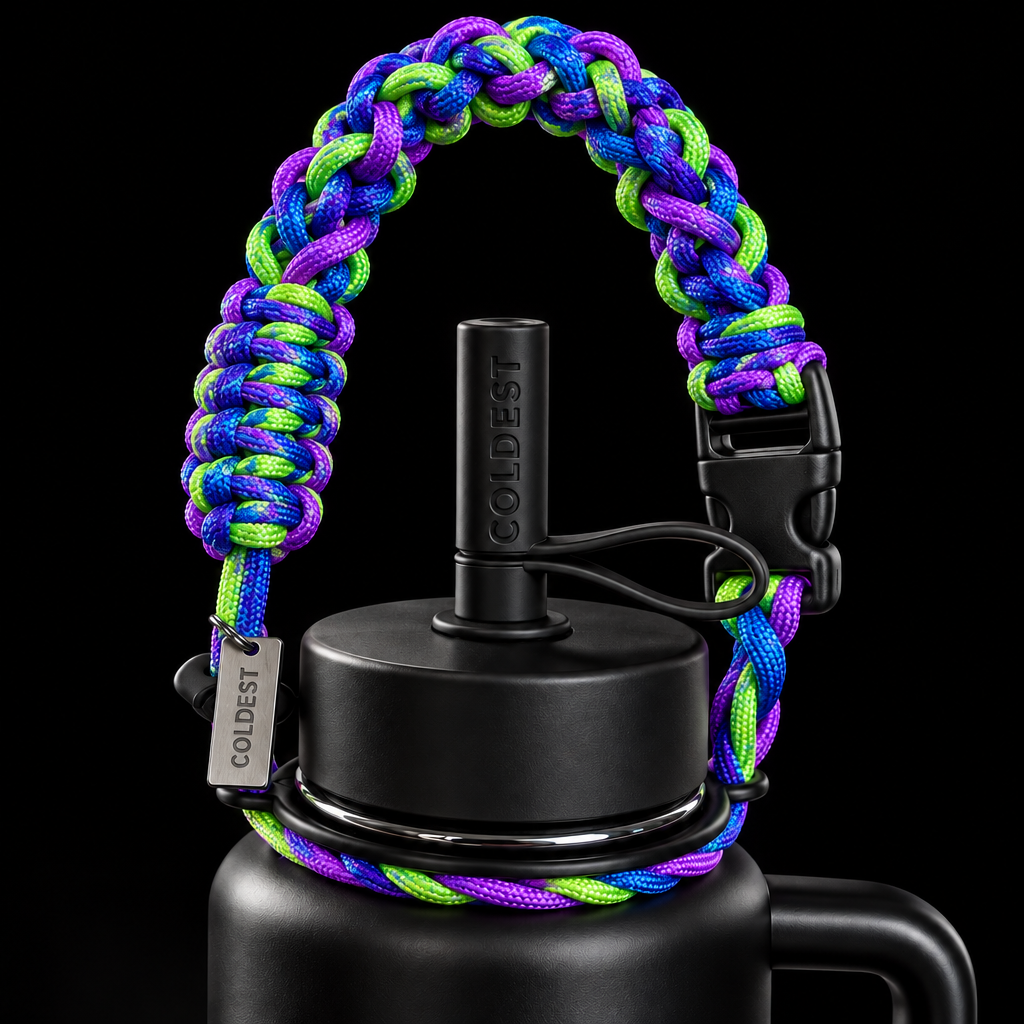Bright Purple blue and green intermingled together water bottle design