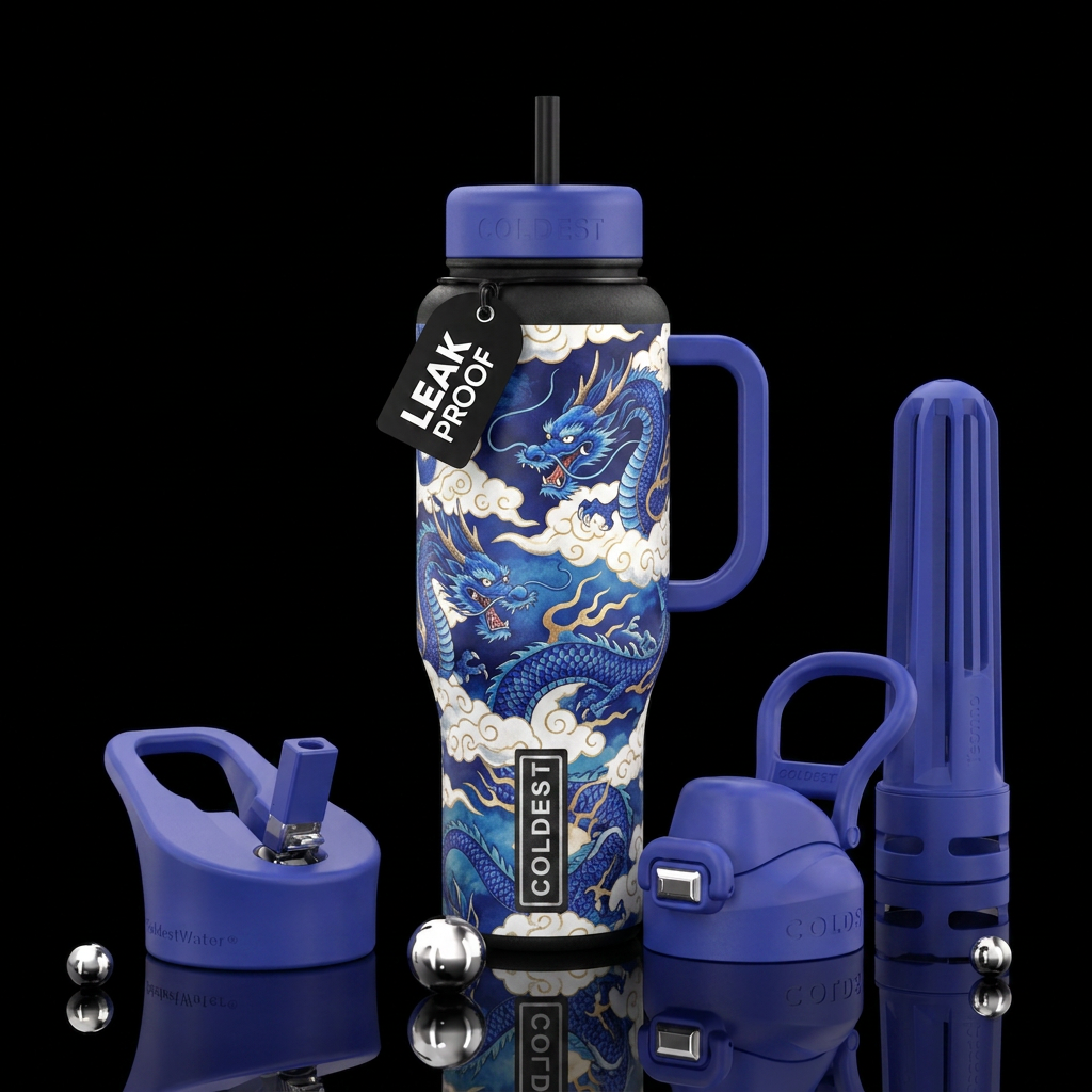 Hokusai Oceans of Wisdom (Dragons and Clouds) water bottle design