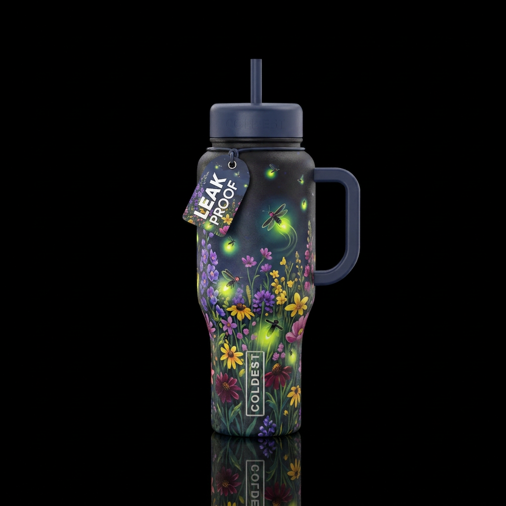 wildflowers,  fireflies, evenings water bottle design