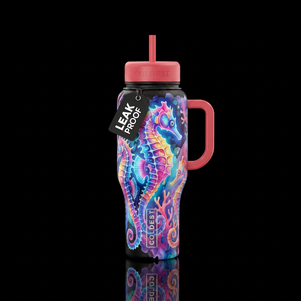 seahorse, dreamy bright water bottle design