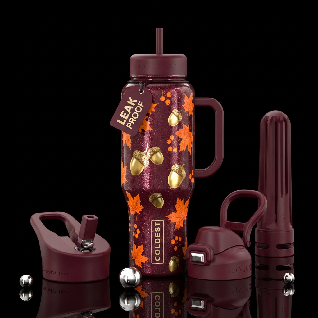 Make a fall water bottle with gold acorns orange a... water bottle design