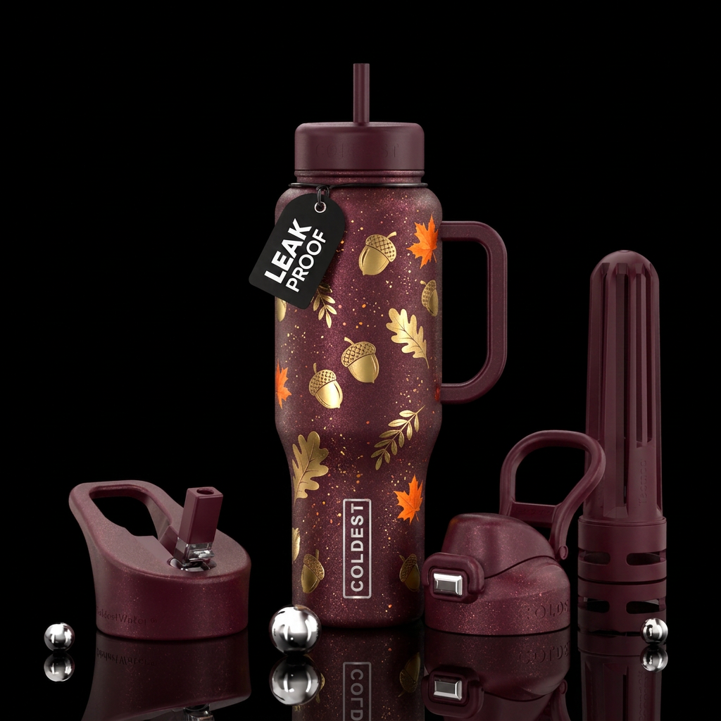 Make a fall water bottle with gold acorns orange a... water bottle design