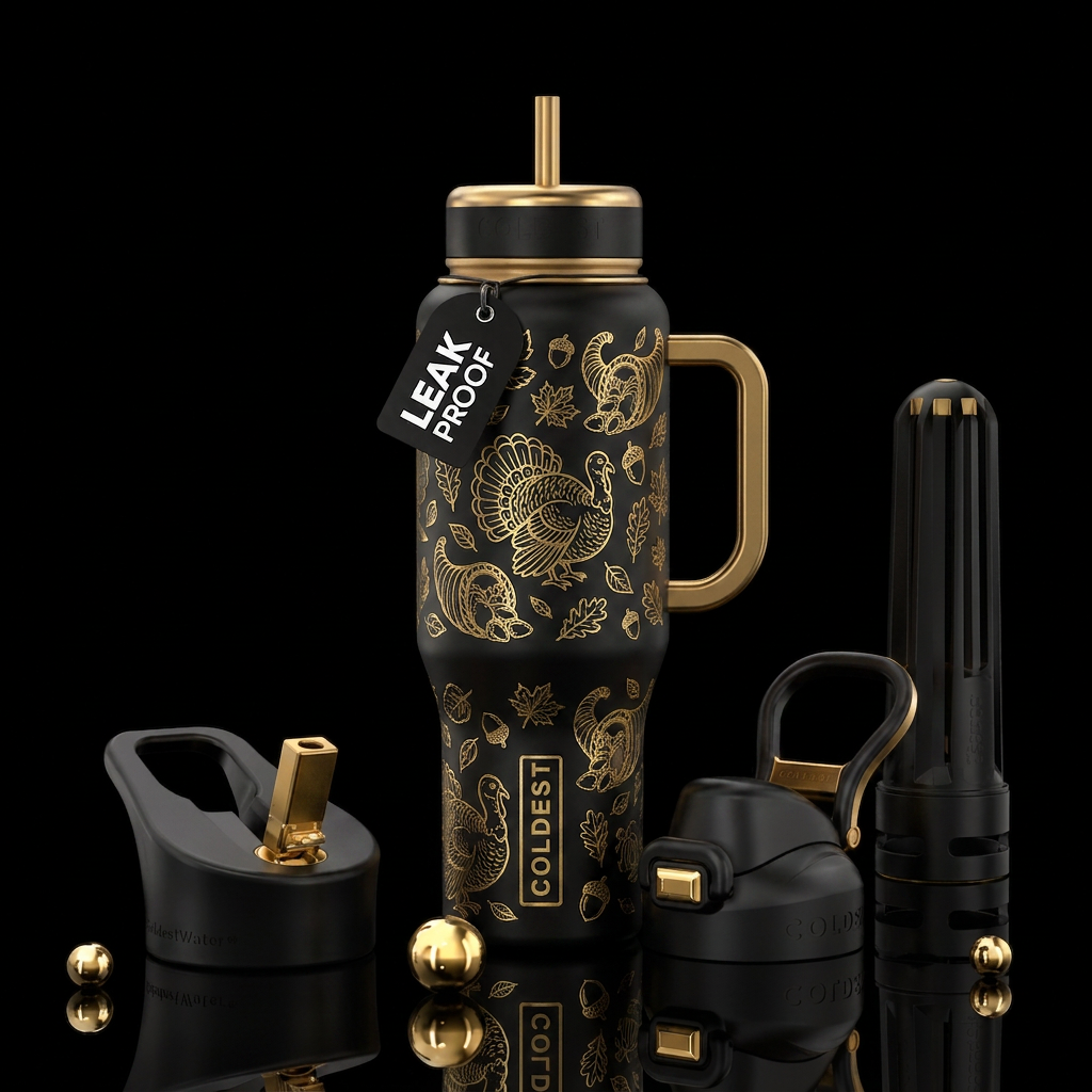 Make a black and gold thanksgiving bottle water bottle design