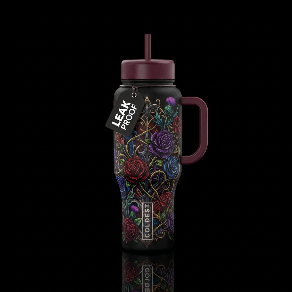 Gothic floral water bottle design