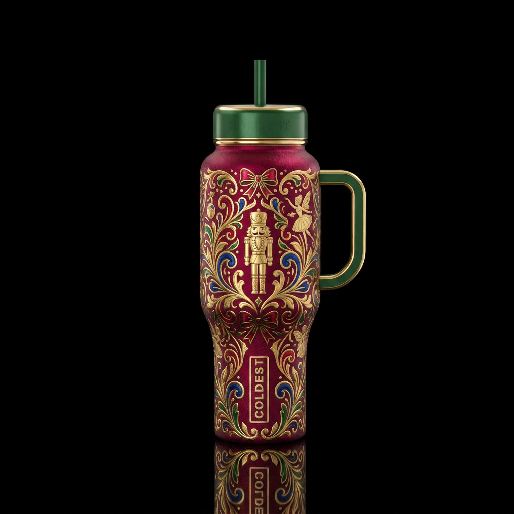 Golden nutcracker water bottle design