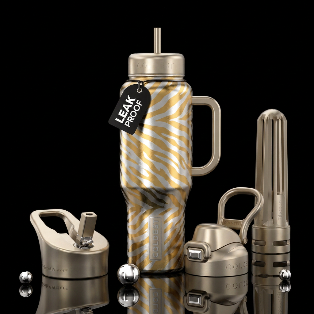 Gold and silver tiger stripes water bottle design
