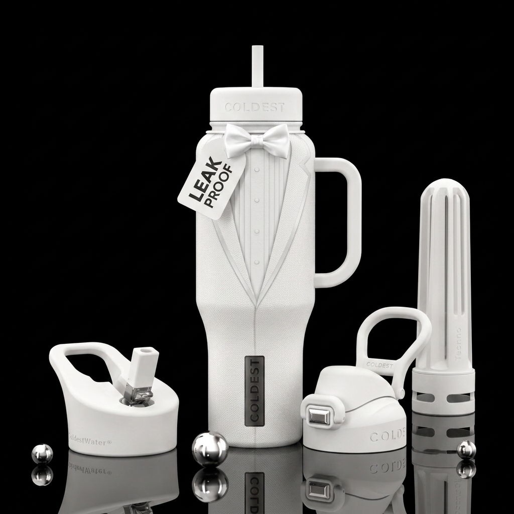 Grooms white tux water bottle design