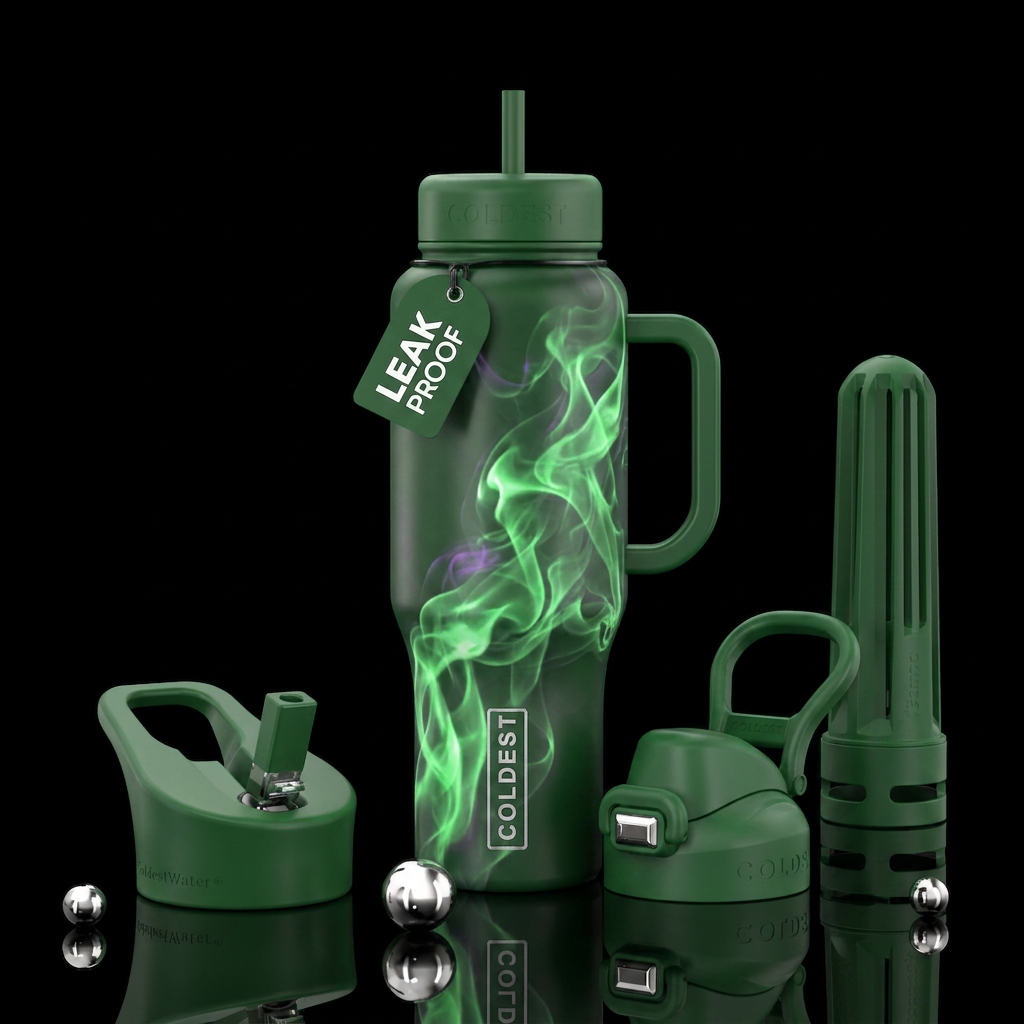 Spooky green smoke water bottle design