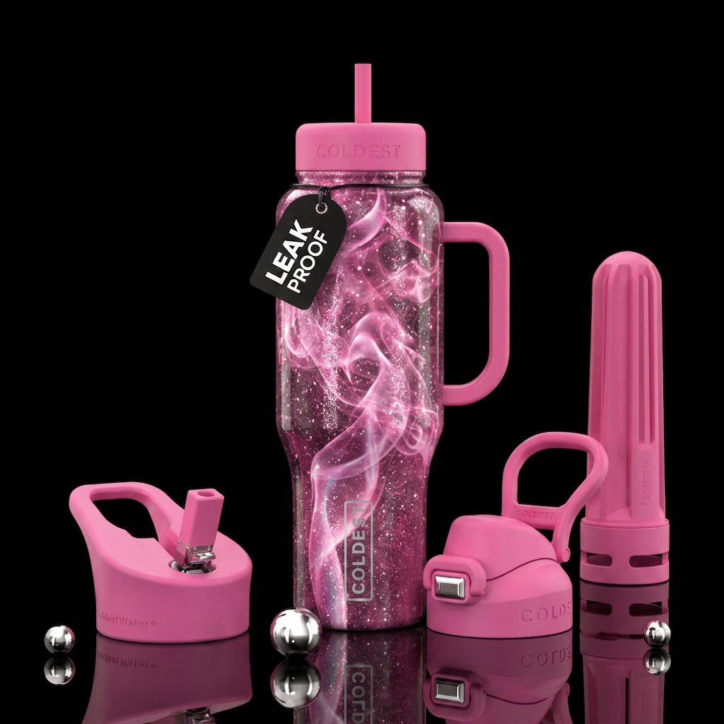 Sparkly pink smoke water bottle design