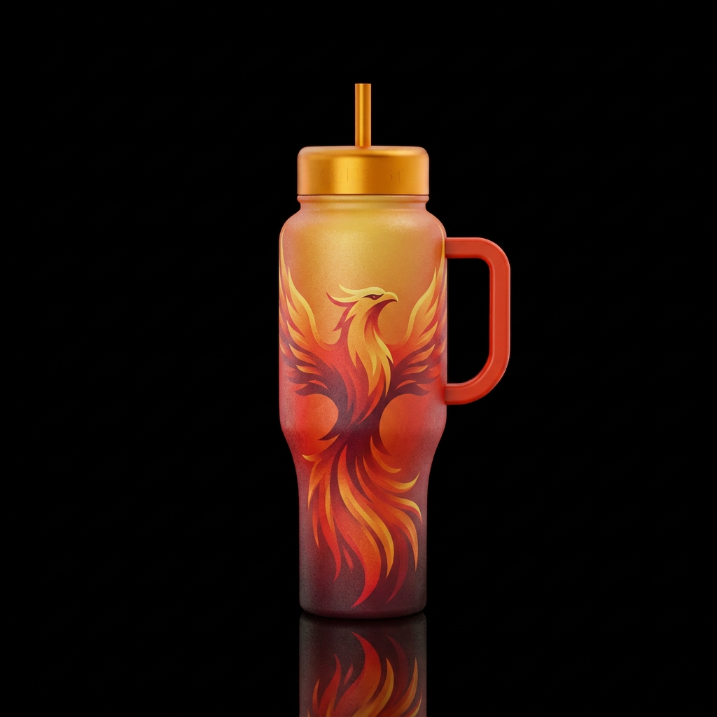 Fireproof pheonix in ombre red orange gold water bottle design