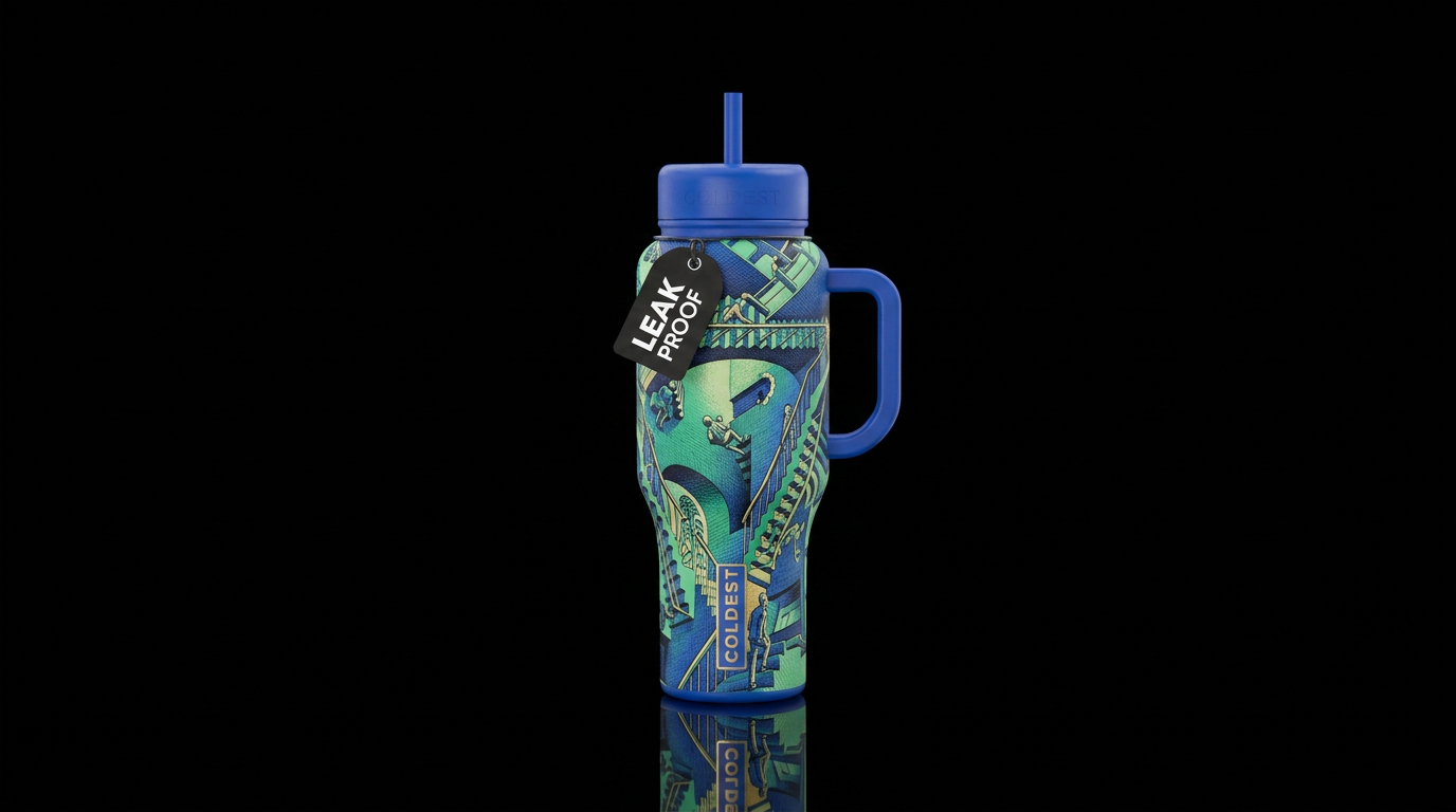 MC Escher stairway water bottle design