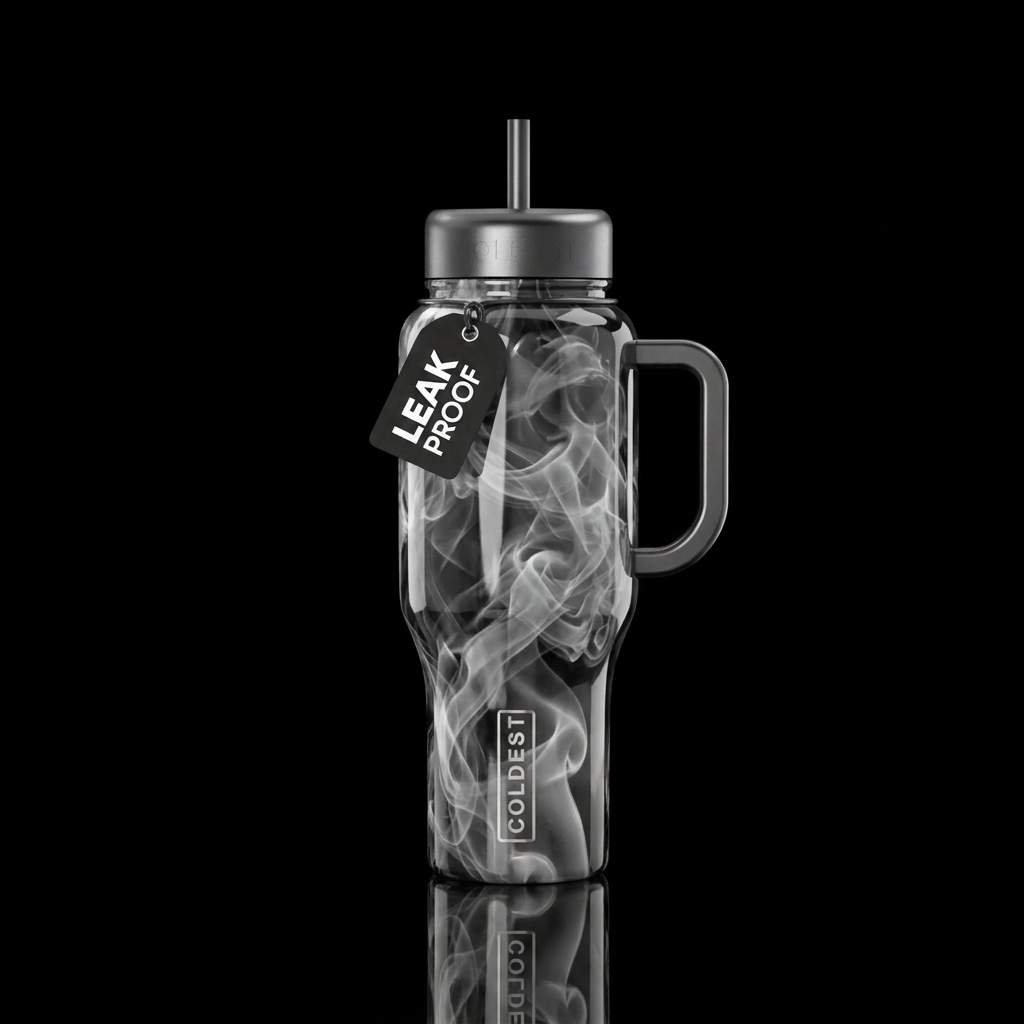 Partially translucent silver smoke water bottle design
