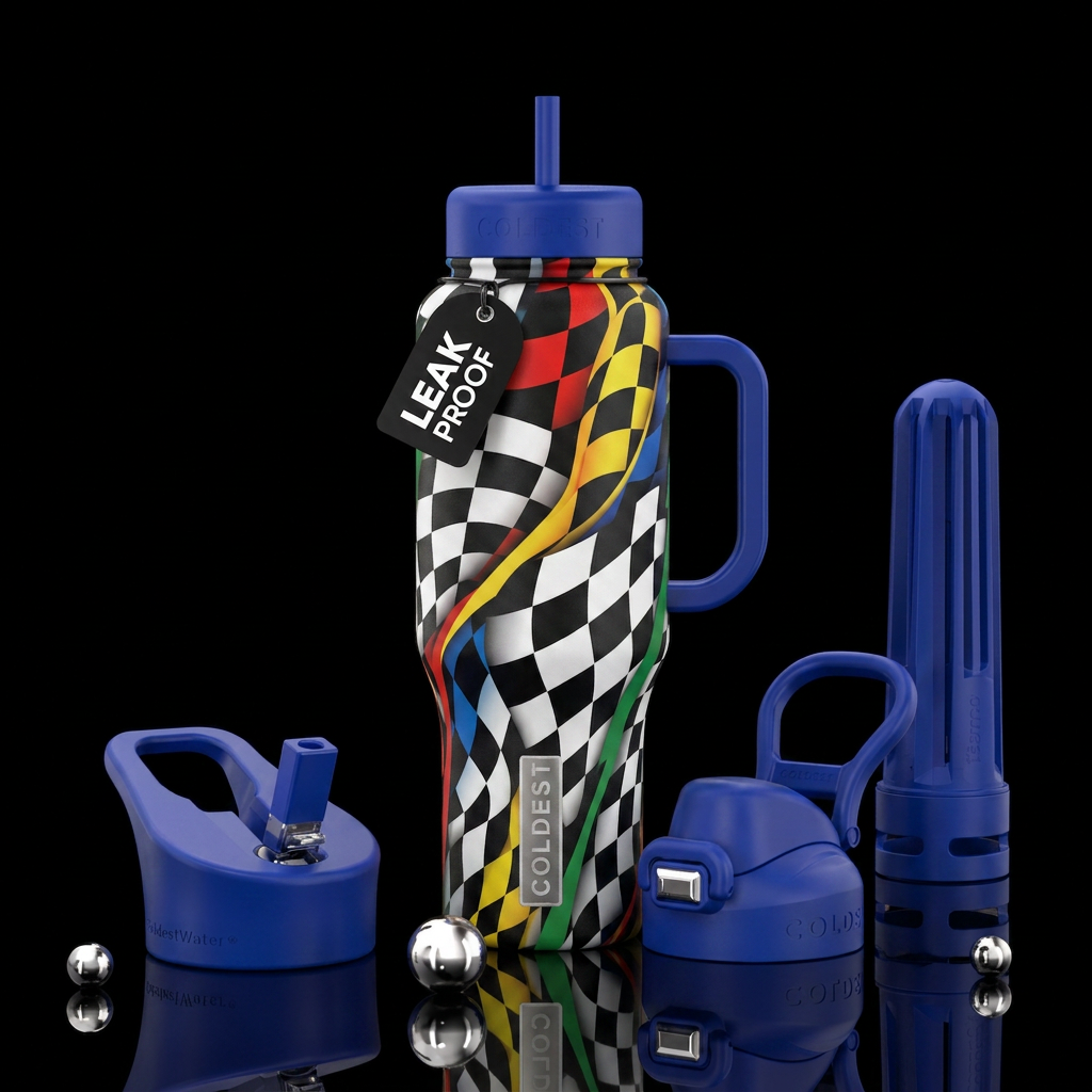 Love the Checkered Flags water bottle design