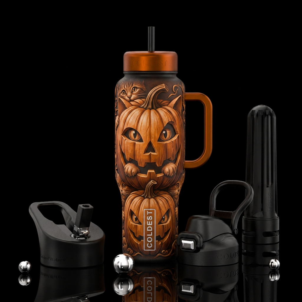Cat-O-Lantern water bottle design