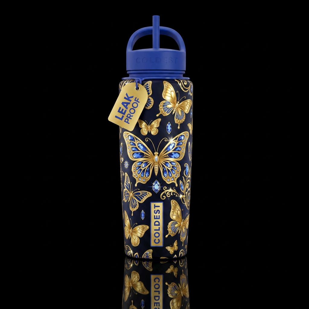 Blue Butterflies water bottle design