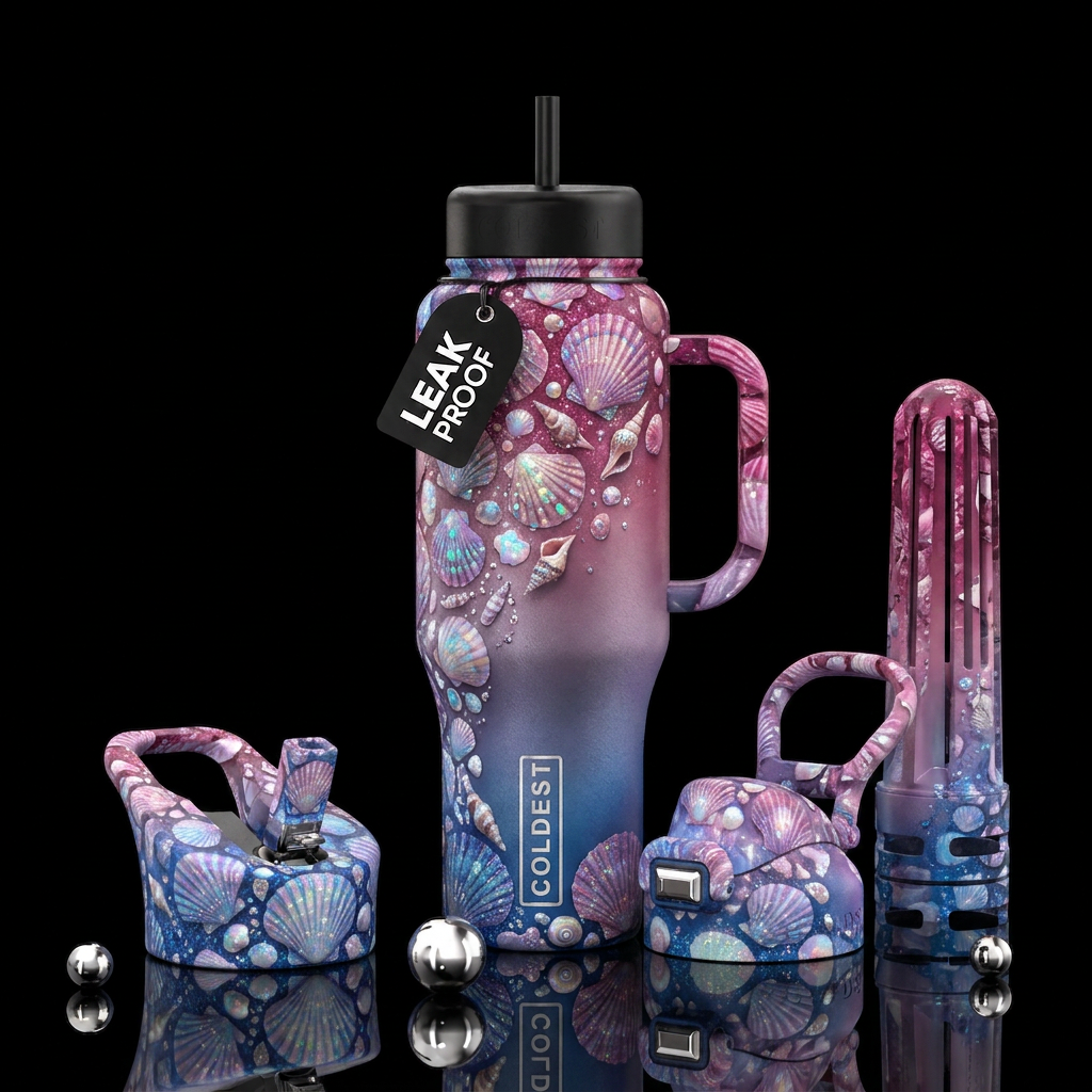 Shades of blues, mauves, purples, and pinks ombre ... water bottle design
