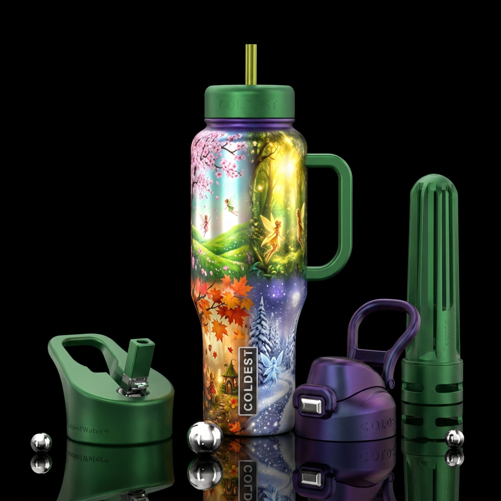 The 4 different seasons of fairy land water bottle design